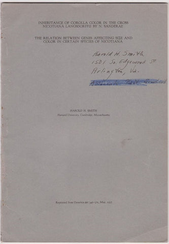 Inheritance of Corolla Color in the Cross Nicotiana Lansdorffii by N. Sanderae.  The Relation Between Genes Affecting Size and Color in Certain Species of Nicotiana.