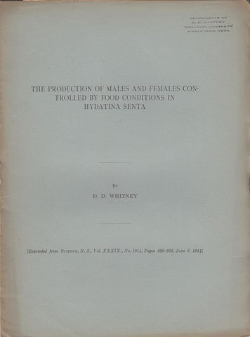 The Production of Males and Females Controlled by Food Conditions in Hydatina Senta