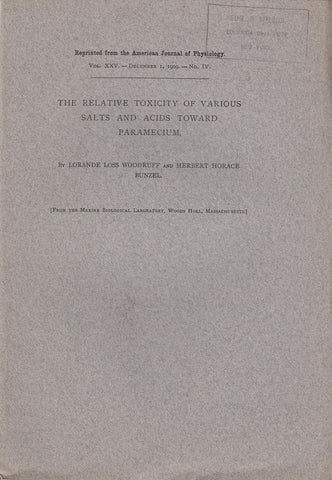 The Relative Toxicity of Various Salts and Acids Toward Paramecium