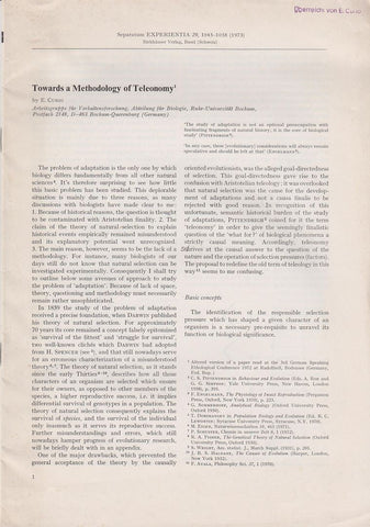 Towards a Methodology of Teleonomy