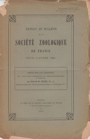 Notes sur les Parasites III. Sur l'Hote Intermediaire de l'Echinorhynchus gigas en Amerique