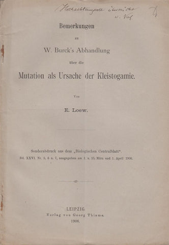 Bemerkungen zu W. Burck's Abhandlung uber die Mutation als Ursache der Kleistogamie