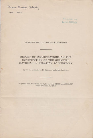 Report of Investigations on the Constitution of the Germinal Material in Relation to Heredity