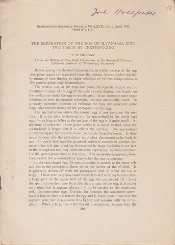 The Separation of the Egg of Ilyanassa into Two Parts by Centrifuging