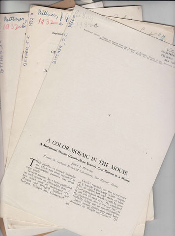 A Group of 5 offprints by Cancer Researcher John J. Bittner including 4 on Genetic Studies on the Transplantation of Tumors