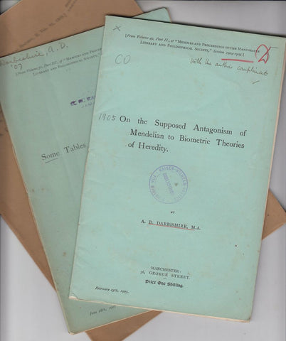 A. D. Darbisher 3 scarce offprints including On the Supposed Antagonism of Mendelian to Biometric Theories of Heredity which is inscribed by the author