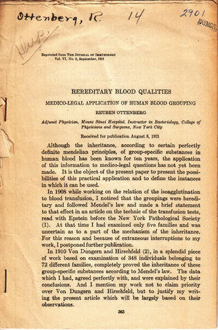 Hereditary Blood Qualities Medico-Legal Application of Human Blood Grouping